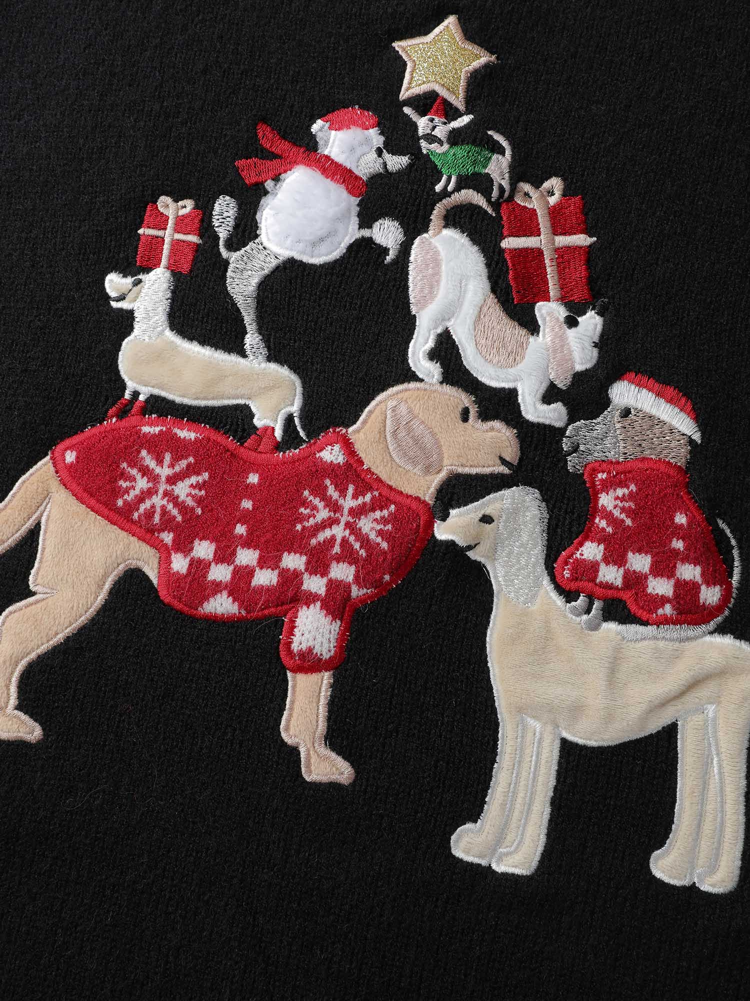 Holiday Puppy Applique Jacquard Pullover