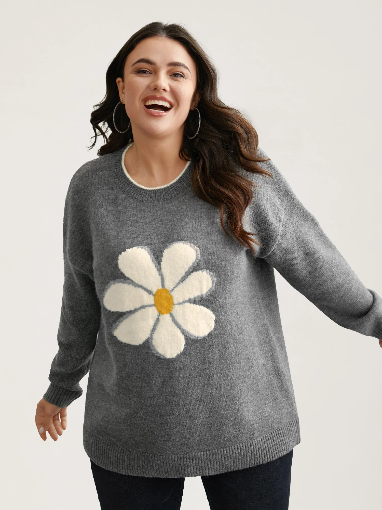 Floral Textured Crew Neck Pullover