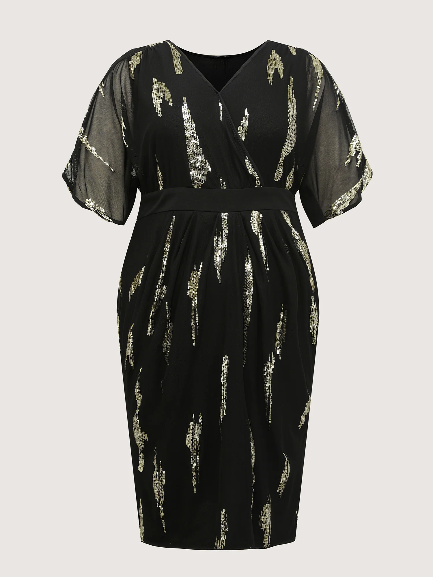 Sequin Embroidery Pleated Waist Midi Dress