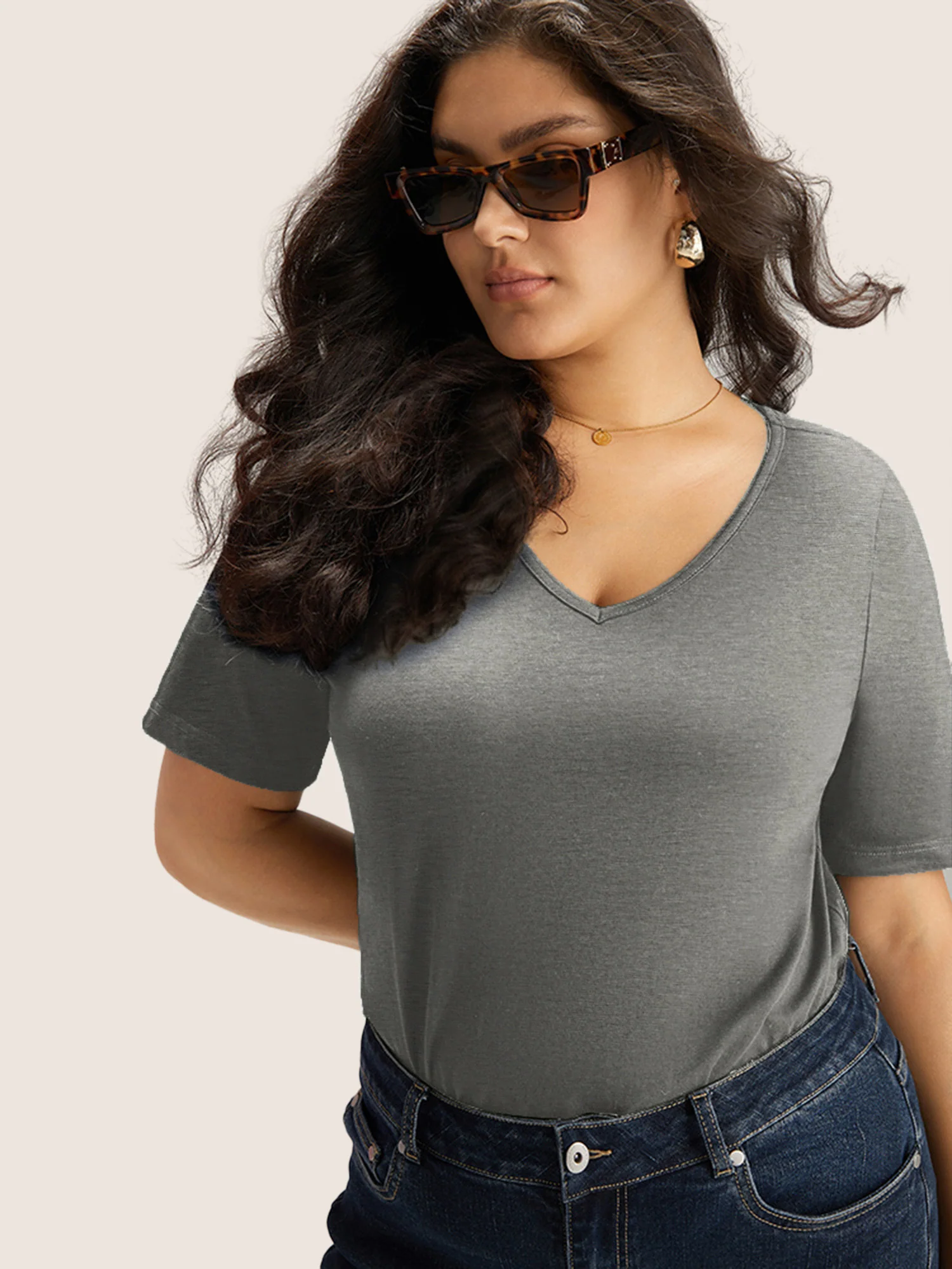 Cotton V Neck Plain Basic T-shirt