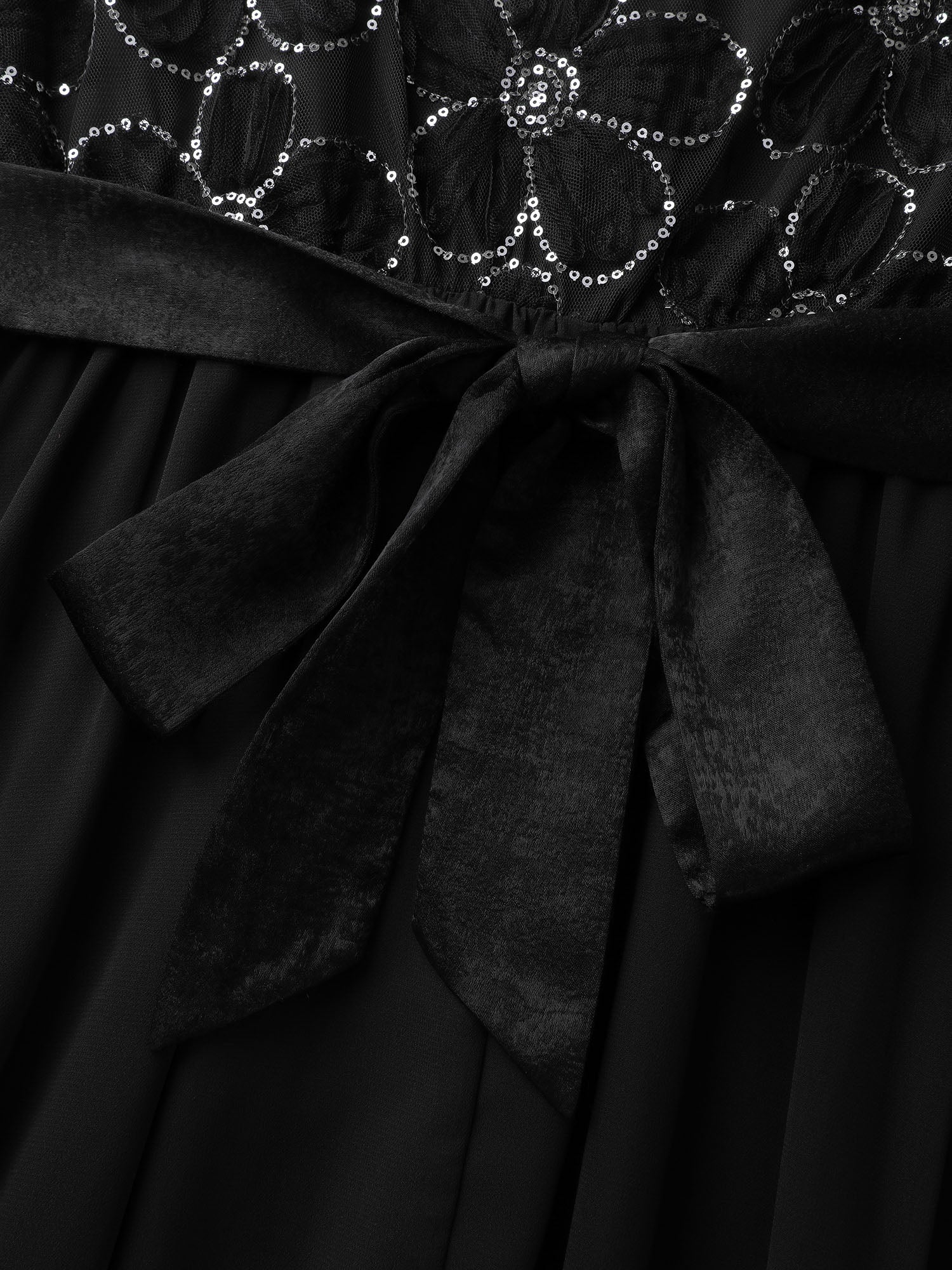 Sequin Floral Tulle Shirred Waist Maxi Dress