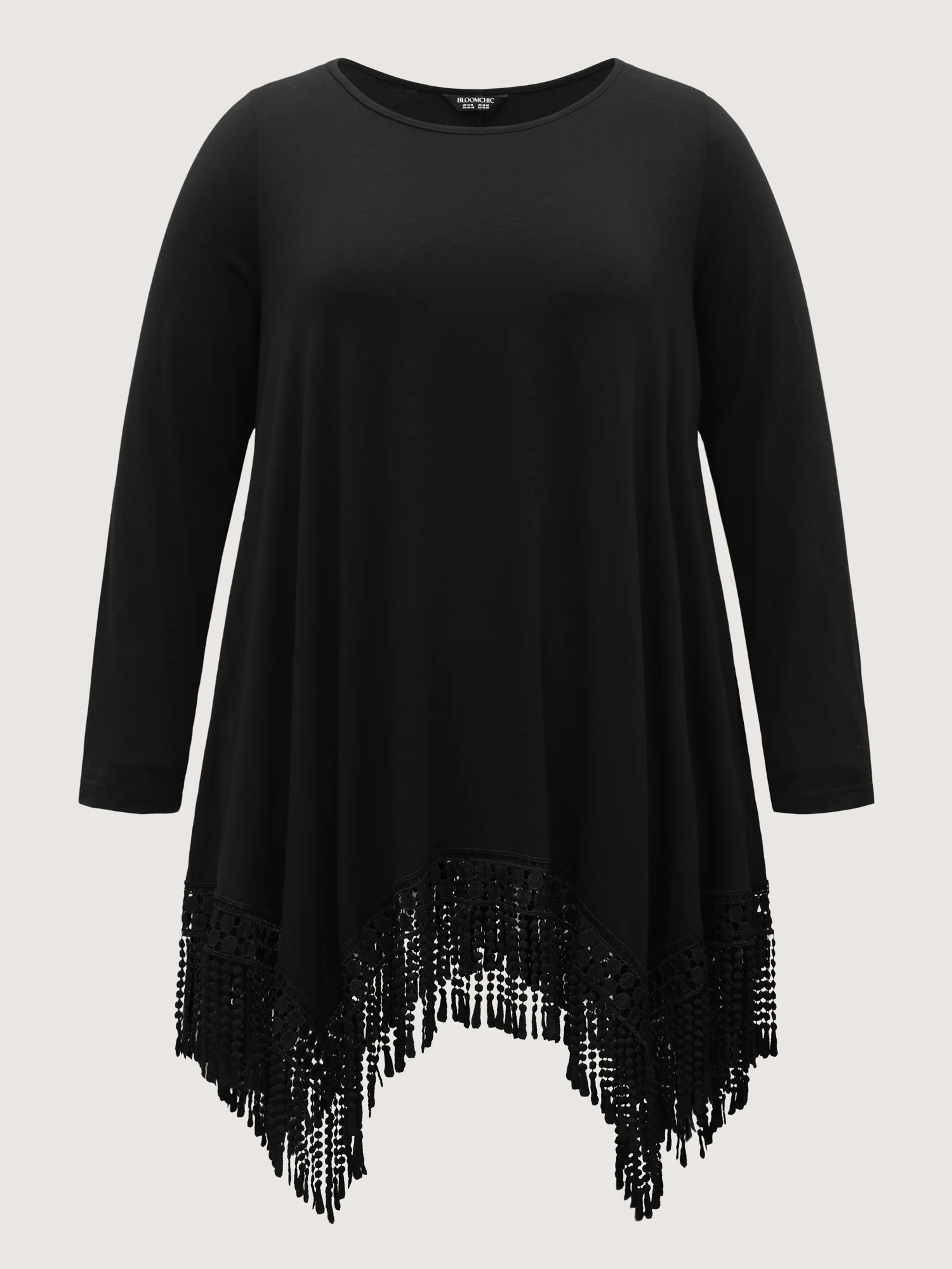 Solid Tassels Trim Pocket Asymmetrical Hem T-shirt