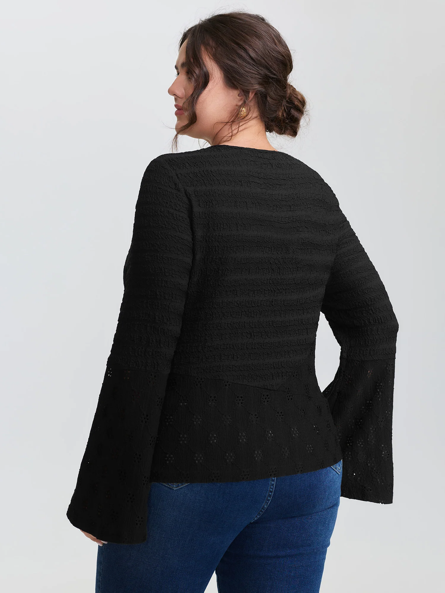 Floral Cut Out Flared Sleeve Knit Top