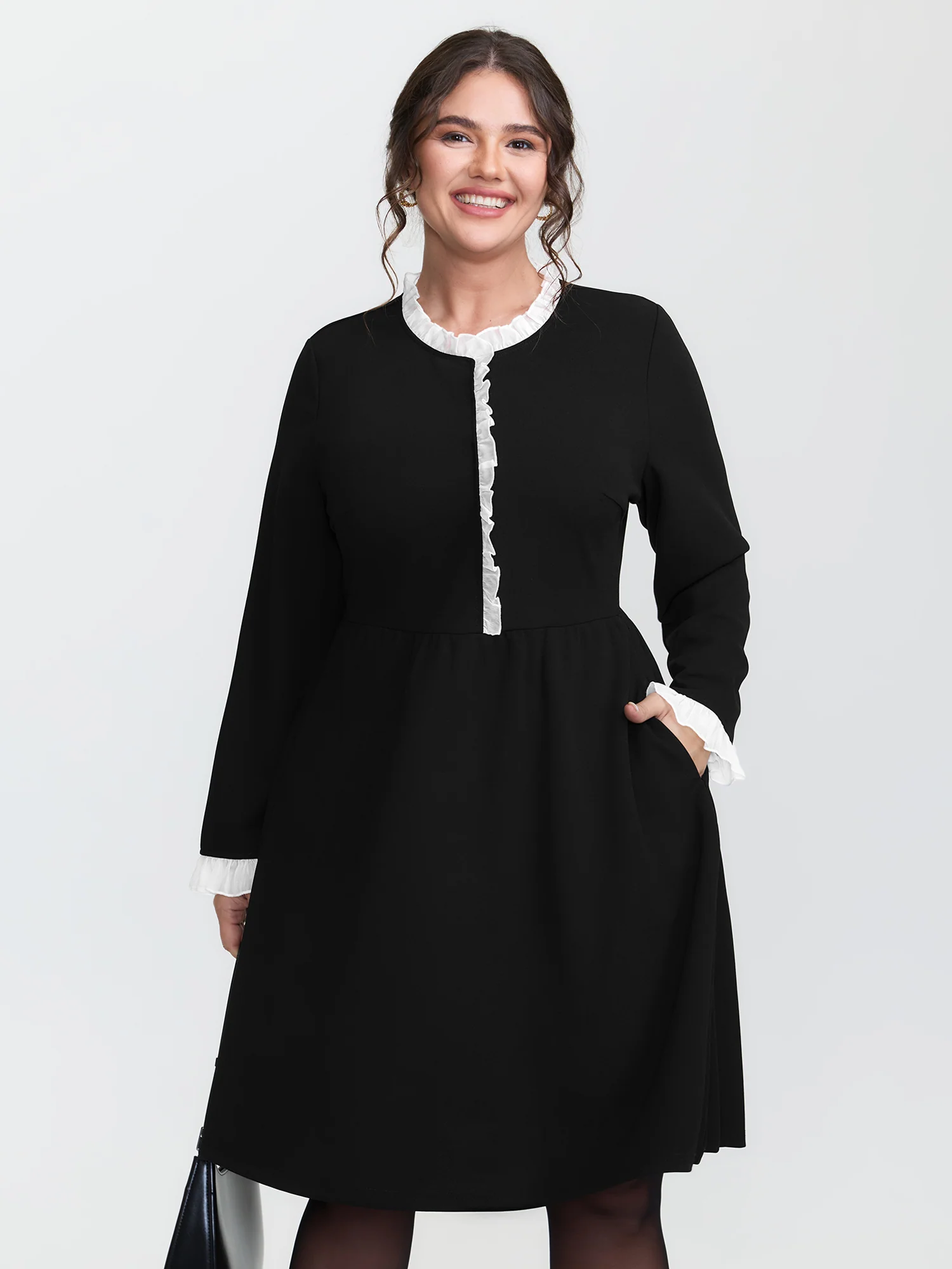 Color Contrast Ruffled Midi Dress