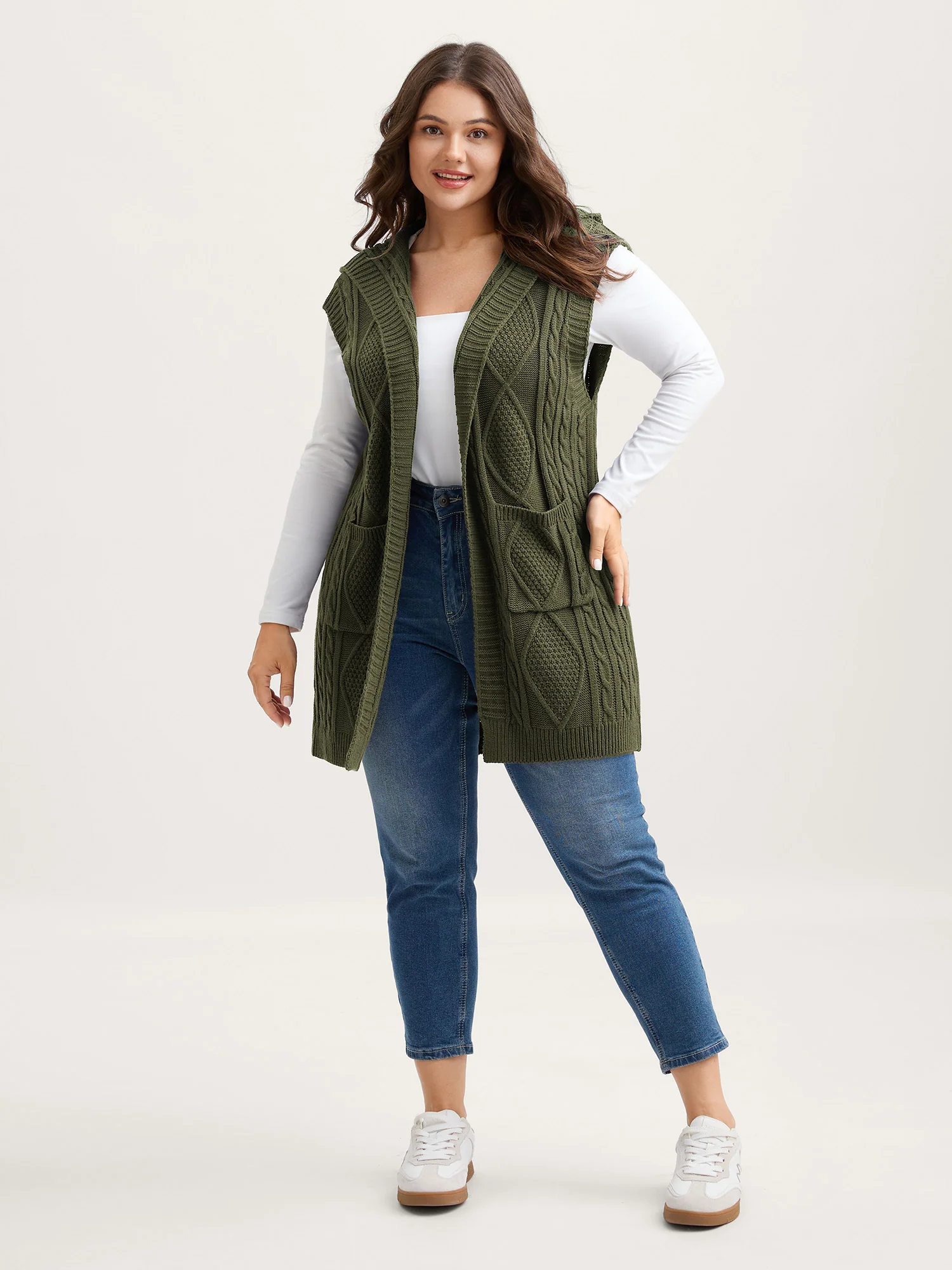 Twisted Hooded Sleeveless Knit Cardigan