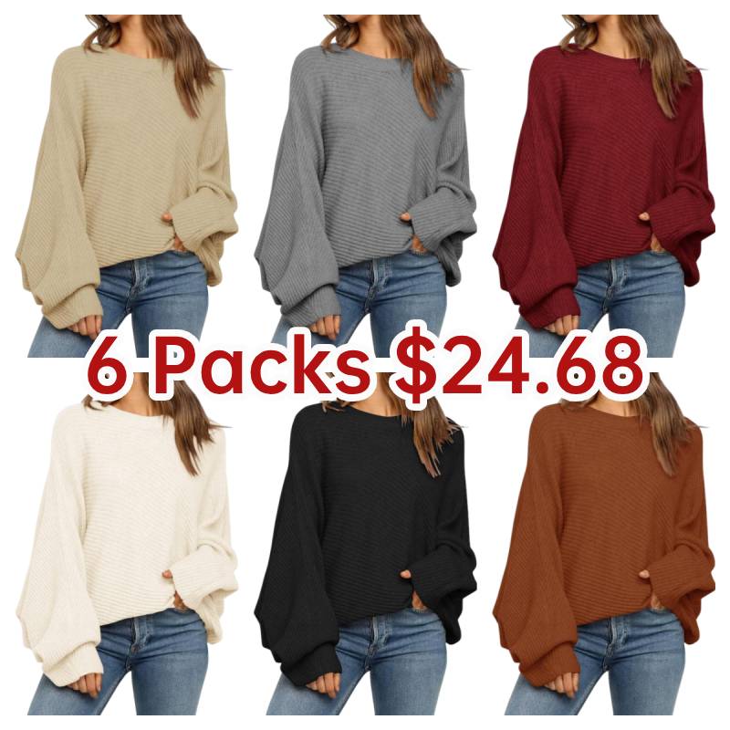 Women's 1 Piece Round Neck Long Sleeve Sweater, Chic Basic Batwing Sleeve Long-sleved Solid Pullover, Casual Solid Top for Spring & Fall Outings, Womenswear