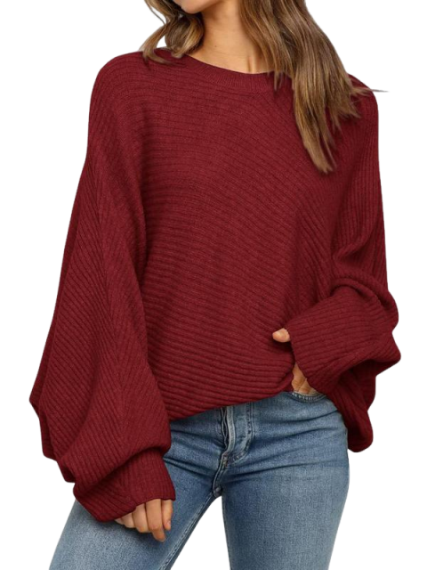 Women's 1 Piece Round Neck Long Sleeve Sweater, Chic Basic Batwing Sleeve Long-sleved Solid Pullover, Casual Solid Top for Spring & Fall Outings, Womenswear