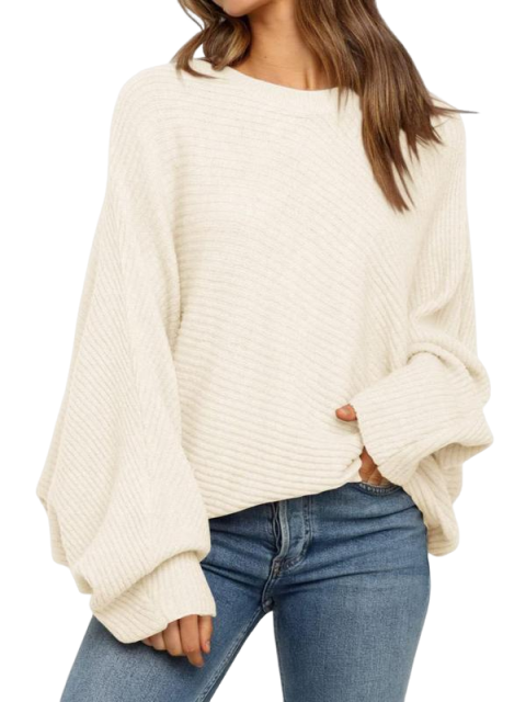 Women's 1 Piece Round Neck Long Sleeve Sweater, Chic Basic Batwing Sleeve Long-sleved Solid Pullover, Casual Solid Top for Spring & Fall Outings, Womenswear