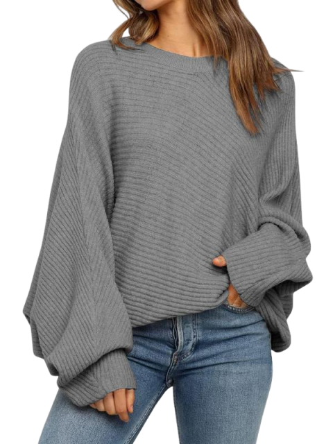 Women's 1 Piece Round Neck Long Sleeve Sweater, Chic Basic Batwing Sleeve Long-sleved Solid Pullover, Casual Solid Top for Spring & Fall Outings, Womenswear