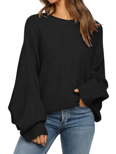 Women's 1 Piece Round Neck Long Sleeve Sweater, Chic Basic Batwing Sleeve Long-sleved Solid Pullover, Casual Solid Top for Spring & Fall Outings, Womenswear