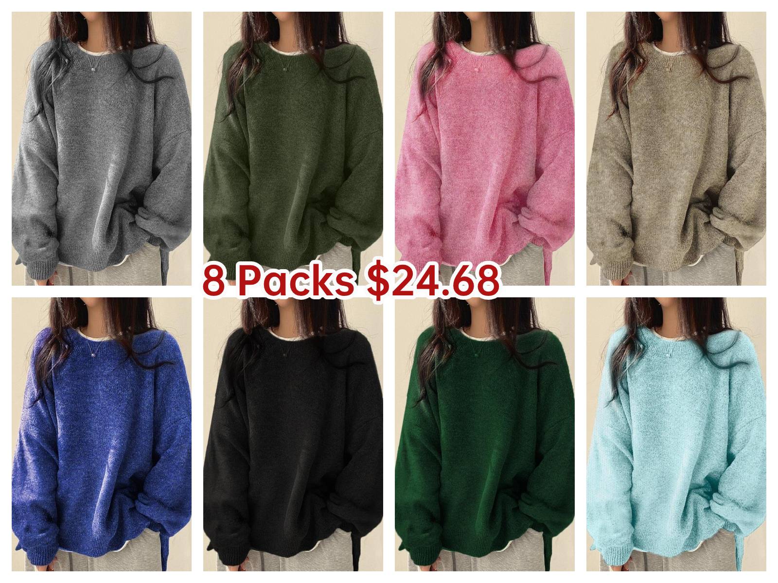 🔥Last day promotion⚡Women's Drop Shoulder Split Hem Sweater, Casual Long Sleeve Round Neck Jumper, Women's Knitwear Top for Fall & Winter, Sweaters for Women