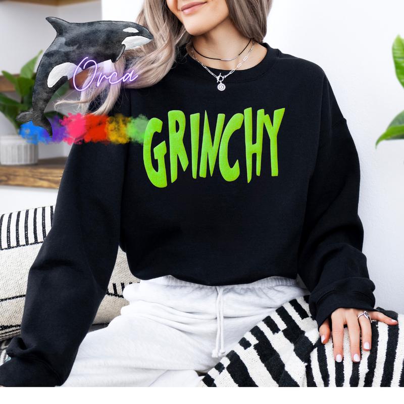 Orca ~ GRINCHY Unisex Sweatshirts with Lime Green Glitter Puff