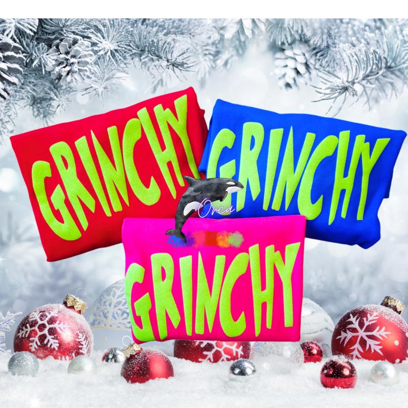 Orca ~ GRINCHY Unisex Sweatshirts with Lime Green Glitter Puff