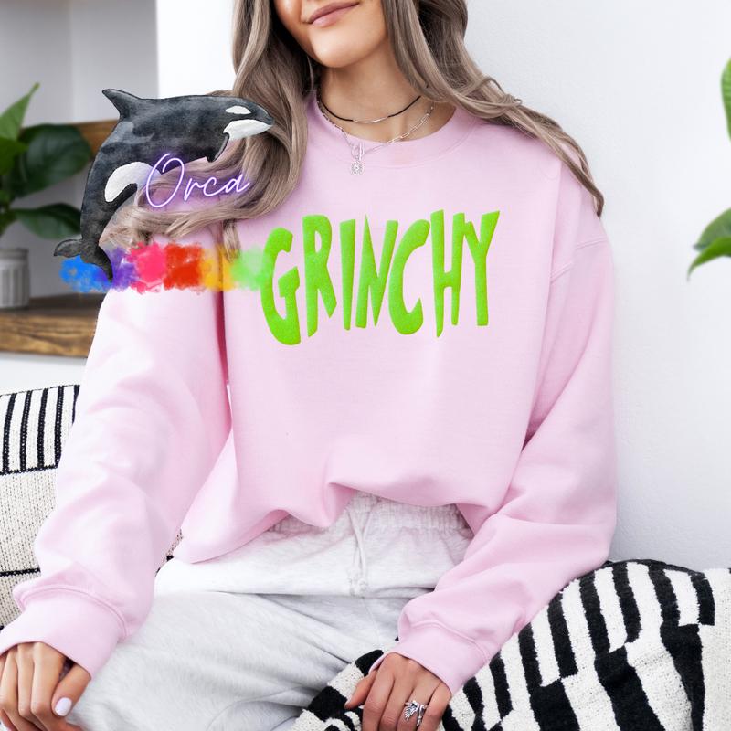 Orca ~ GRINCHY Unisex Sweatshirts with Lime Green Glitter Puff