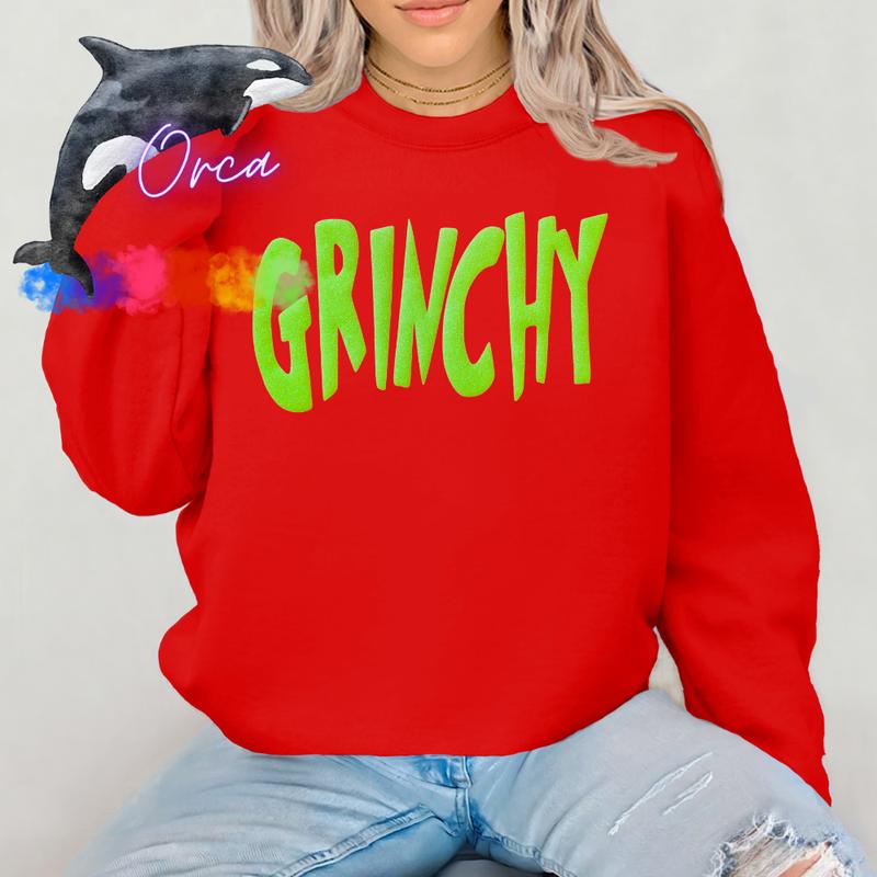 Orca ~ GRINCHY Unisex Sweatshirts with Lime Green Glitter Puff