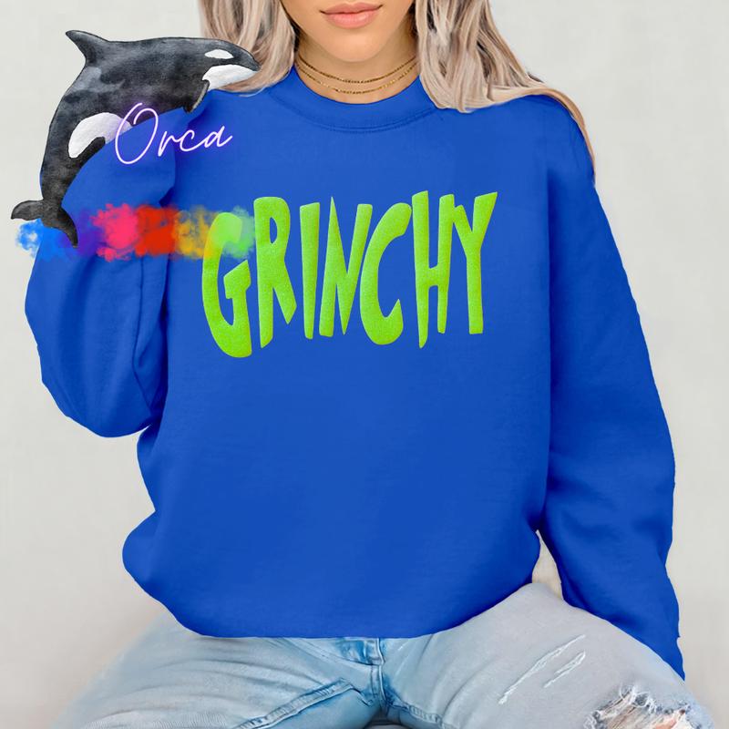 Orca ~ GRINCHY Unisex Sweatshirts with Lime Green Glitter Puff