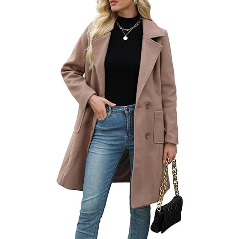 🔥Women's Winter Wool Blend Camel Hair Mid-Length Coat with Notched Double-Breasted Lapel Jacket