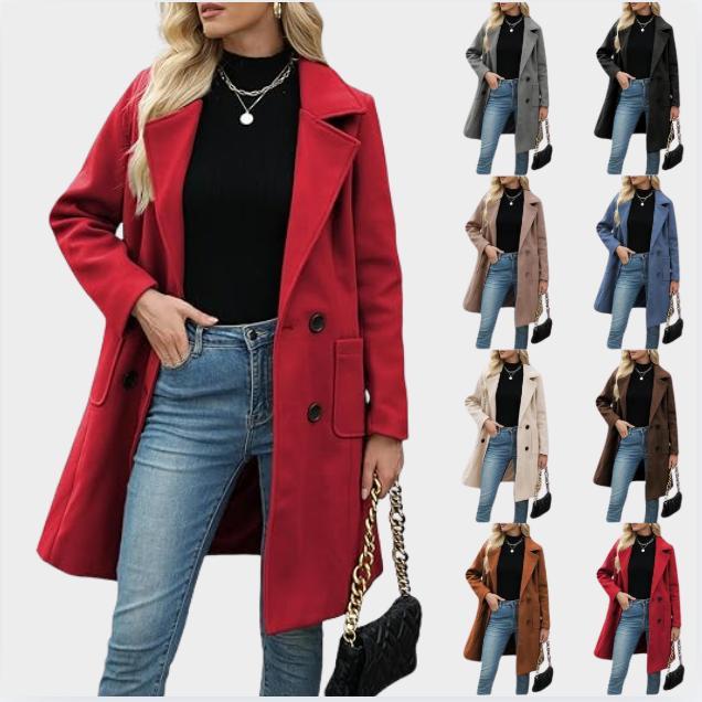 🔥Women's Winter Wool Blend Camel Hair Mid-Length Coat with Notched Double-Breasted Lapel Jacket