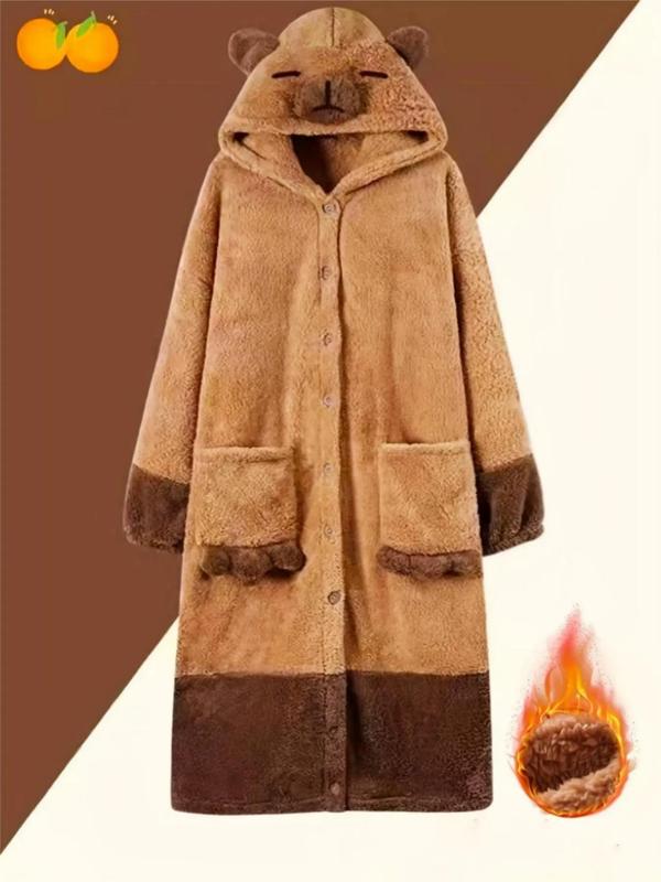 Ladies' Kapibalajia velvet thick pajamas and nightgowns, new hooded coral velvet cartoon cute style home clothes for autumn and winter