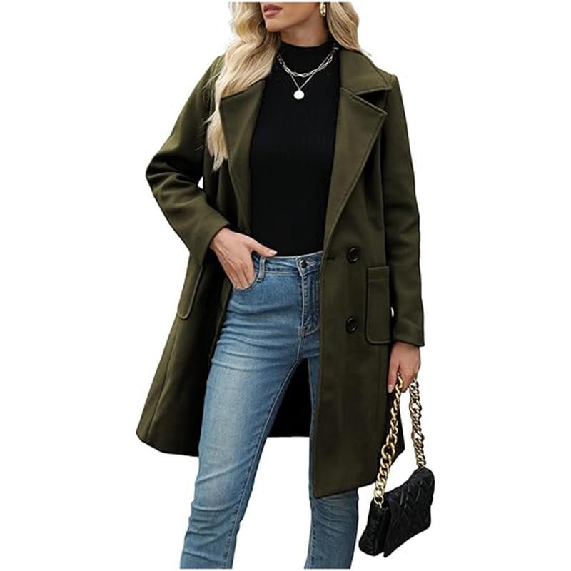 🔥Women's Winter Wool Blend Camel Hair Mid-Length Coat with Notched Double-Breasted Lapel Jacket