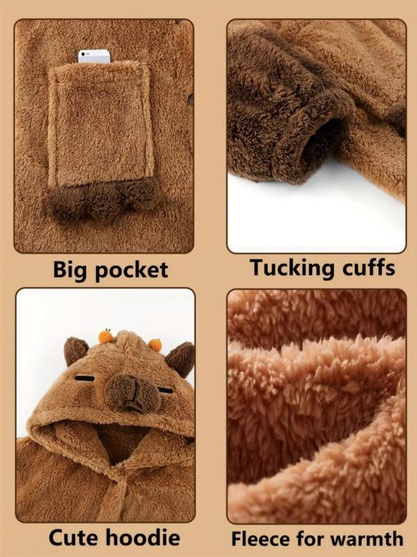 Ladies' Kapibalajia velvet thick pajamas and nightgowns, new hooded coral velvet cartoon cute style home clothes for autumn and winter