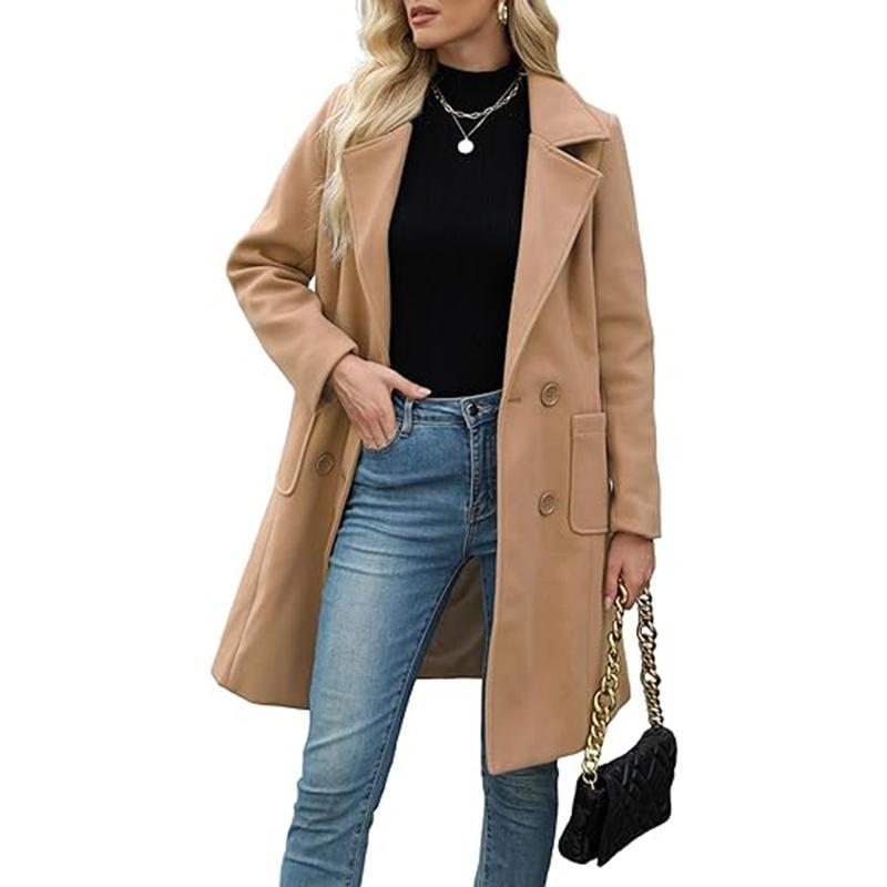 🔥Women's Winter Wool Blend Camel Hair Mid-Length Coat with Notched Double-Breasted Lapel Jacket