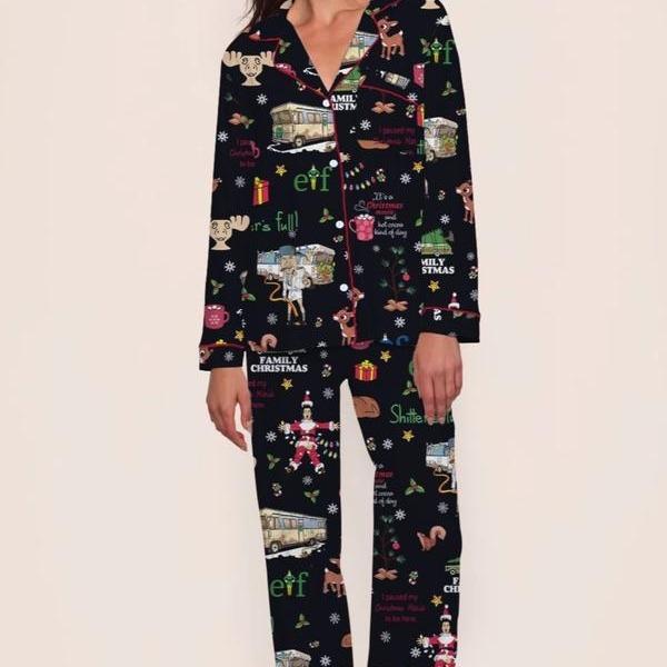 Women's Christmas Pajama Set, Elegant Long Sleeve Top and Pants, Cozy Holiday Sleepwear Gift, Cute Winter Outfit for Pajama Party