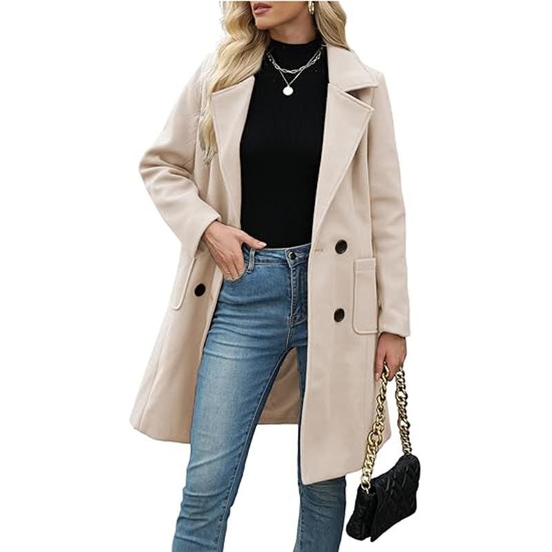 🔥Women's Winter Wool Blend Camel Hair Mid-Length Coat with Notched Double-Breasted Lapel Jacket