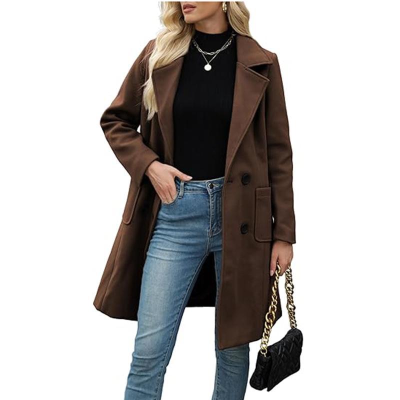 🔥Women's Winter Wool Blend Camel Hair Mid-Length Coat with Notched Double-Breasted Lapel Jacket