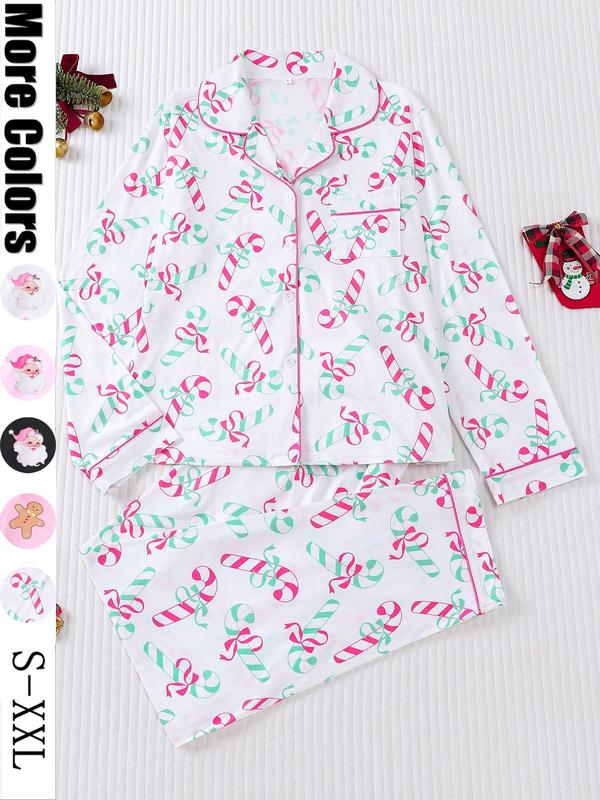 🎄【Christmas】🎄Women's Christmas Pajama Set, Soft Long Sleeve Shirt & Elastic Pants, Holiday Party Sleepwear, Casual Fall Winter Home Wear