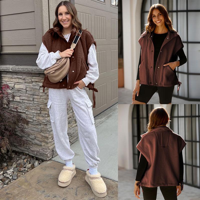 Women's Warm Sherpa Fleece Vest Casual Cozy Sleeveless Button Down Sherpa Jacket Outerwear with Pockets FallFreshness Womenswear Basic