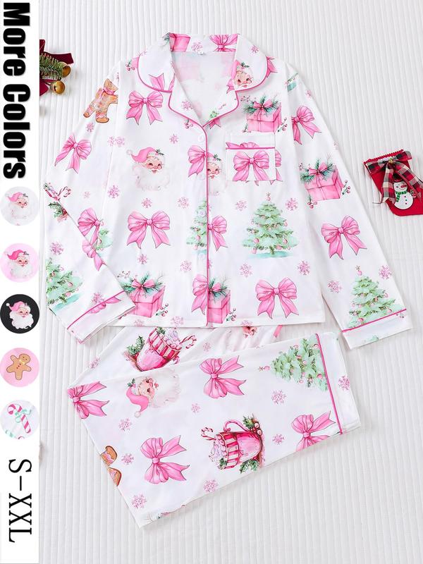 🎄【Christmas】🎄Women's Christmas Pajama Set, Soft Long Sleeve Shirt & Elastic Pants, Holiday Party Sleepwear, Casual Fall Winter Home Wear