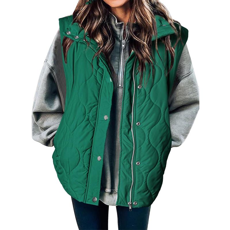 EVALESS Women's Casual Puffer Vest Oversize Lightweight Quilted Jacket Button Zip Up Stand Collar Sleeveless Jacket Coat Outerwear 2025 Fashion Womenswear Fall Winter Outfits