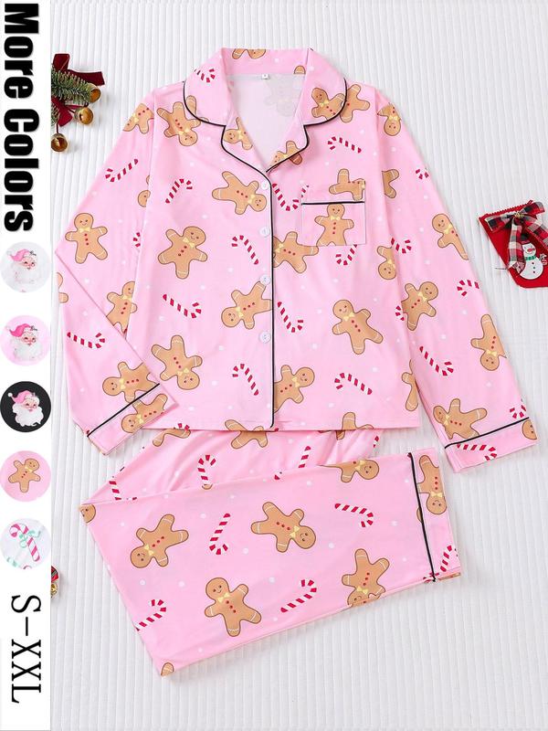 🎄【Christmas】🎄Women's Christmas Pajama Set, Soft Long Sleeve Shirt & Elastic Pants, Holiday Party Sleepwear, Casual Fall Winter Home Wear