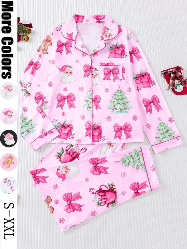 🎄【Christmas】🎄Women's Christmas Pajama Set, Soft Long Sleeve Shirt & Elastic Pants, Holiday Party Sleepwear, Casual Fall Winter Home Wear
