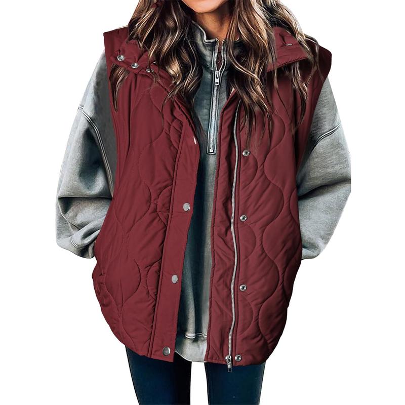 EVALESS Women's Casual Puffer Vest Oversize Lightweight Quilted Jacket Button Zip Up Stand Collar Sleeveless Jacket Coat Outerwear 2025 Fashion Womenswear Fall Winter Outfits