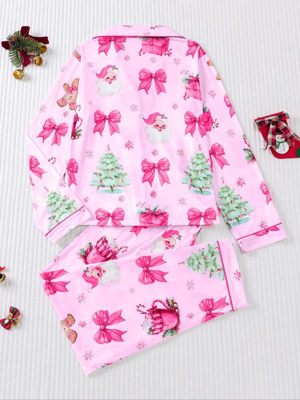 🎄【Christmas】🎄Women's Christmas Pajama Set, Soft Long Sleeve Shirt & Elastic Pants, Holiday Party Sleepwear, Casual Fall Winter Home Wear