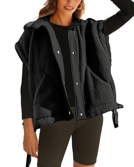 Women's Warm Sherpa Fleece Vest Casual Cozy Sleeveless Button Down Sherpa Jacket Outerwear with Pockets FallFreshness Womenswear Basic