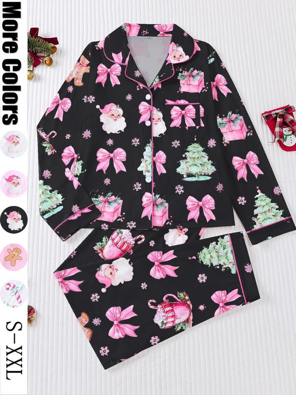 🎄【Christmas】🎄Women's Christmas Pajama Set, Soft Long Sleeve Shirt & Elastic Pants, Holiday Party Sleepwear, Casual Fall Winter Home Wear