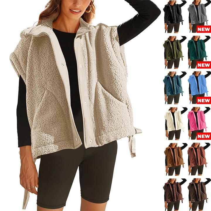 Women's Warm Sherpa Fleece Vest Casual Cozy Sleeveless Button Down Sherpa Jacket Outerwear with Pockets FallFreshness Womenswear Basic