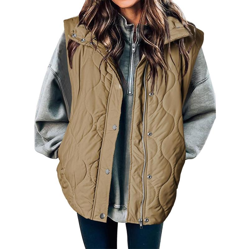 EVALESS Women's Casual Puffer Vest Oversize Lightweight Quilted Jacket Button Zip Up Stand Collar Sleeveless Jacket Coat Outerwear 2025 Fashion Womenswear Fall Winter Outfits