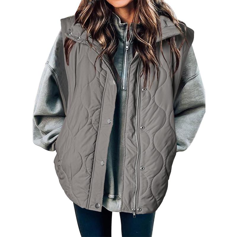 EVALESS Women's Casual Puffer Vest Oversize Lightweight Quilted Jacket Button Zip Up Stand Collar Sleeveless Jacket Coat Outerwear 2025 Fashion Womenswear Fall Winter Outfits