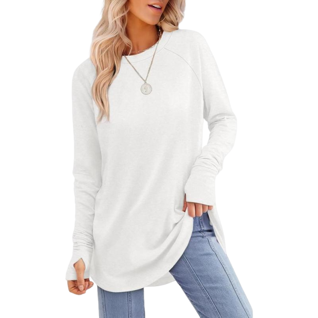 Women's Long Sleeve Tunic Tops For Leggings Crew Neck Curved Hem With Thumb Holes Casual Comfortable Daily Wear Shirts