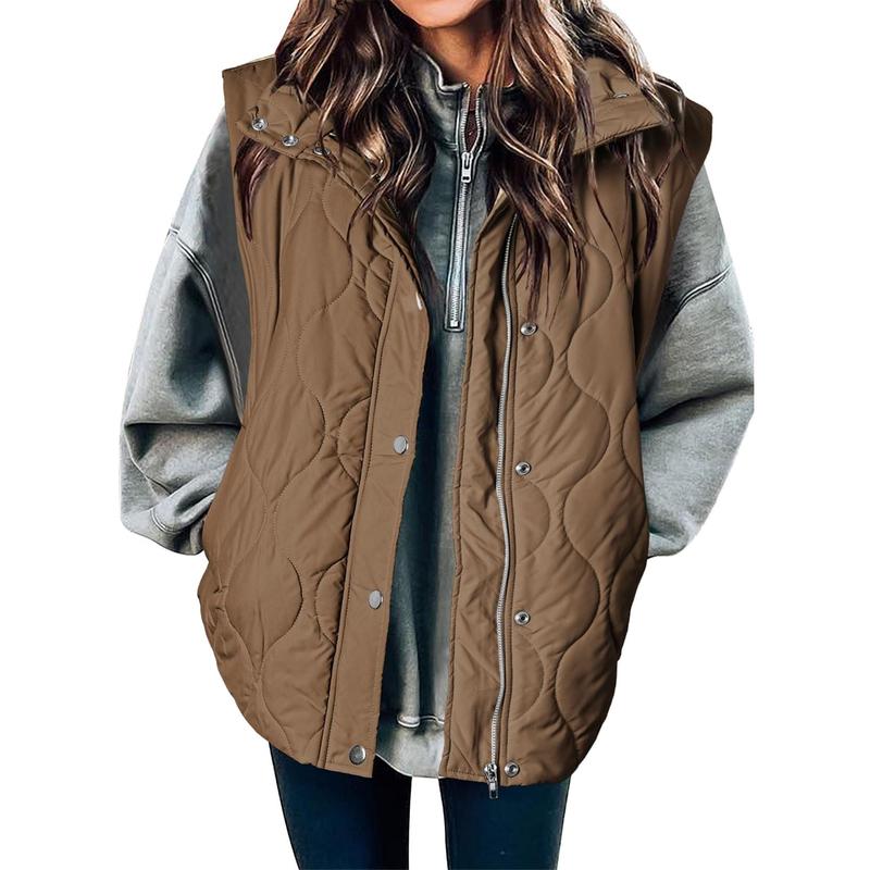 EVALESS Women's Casual Puffer Vest Oversize Lightweight Quilted Jacket Button Zip Up Stand Collar Sleeveless Jacket Coat Outerwear 2025 Fashion Womenswear Fall Winter Outfits