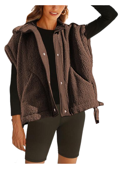 Women's Warm Sherpa Fleece Vest Casual Cozy Sleeveless Button Down Sherpa Jacket Outerwear with Pockets FallFreshness Womenswear Basic