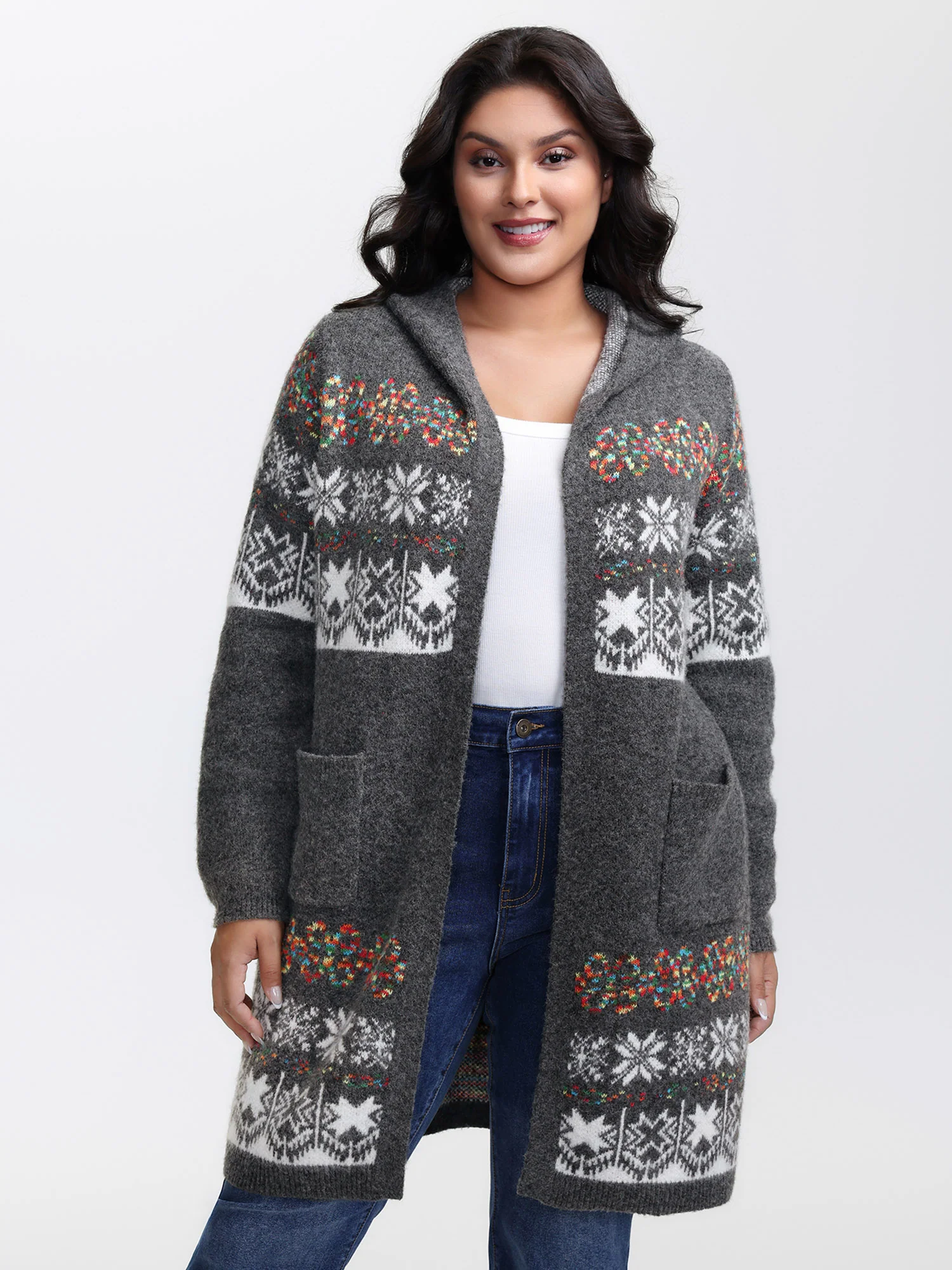 🧥Boho Print Jacquard Hooded Cardigan | Artistic Knit Cover-Up, Loose Fit