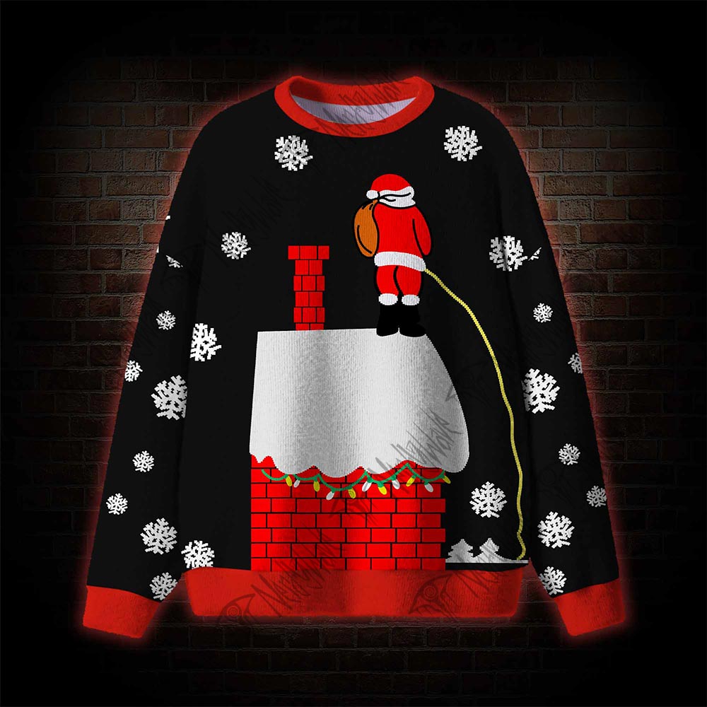 Santa Claus on The Roof Ugly Sweater | Funny Christmas Pullover for Holiday Parties