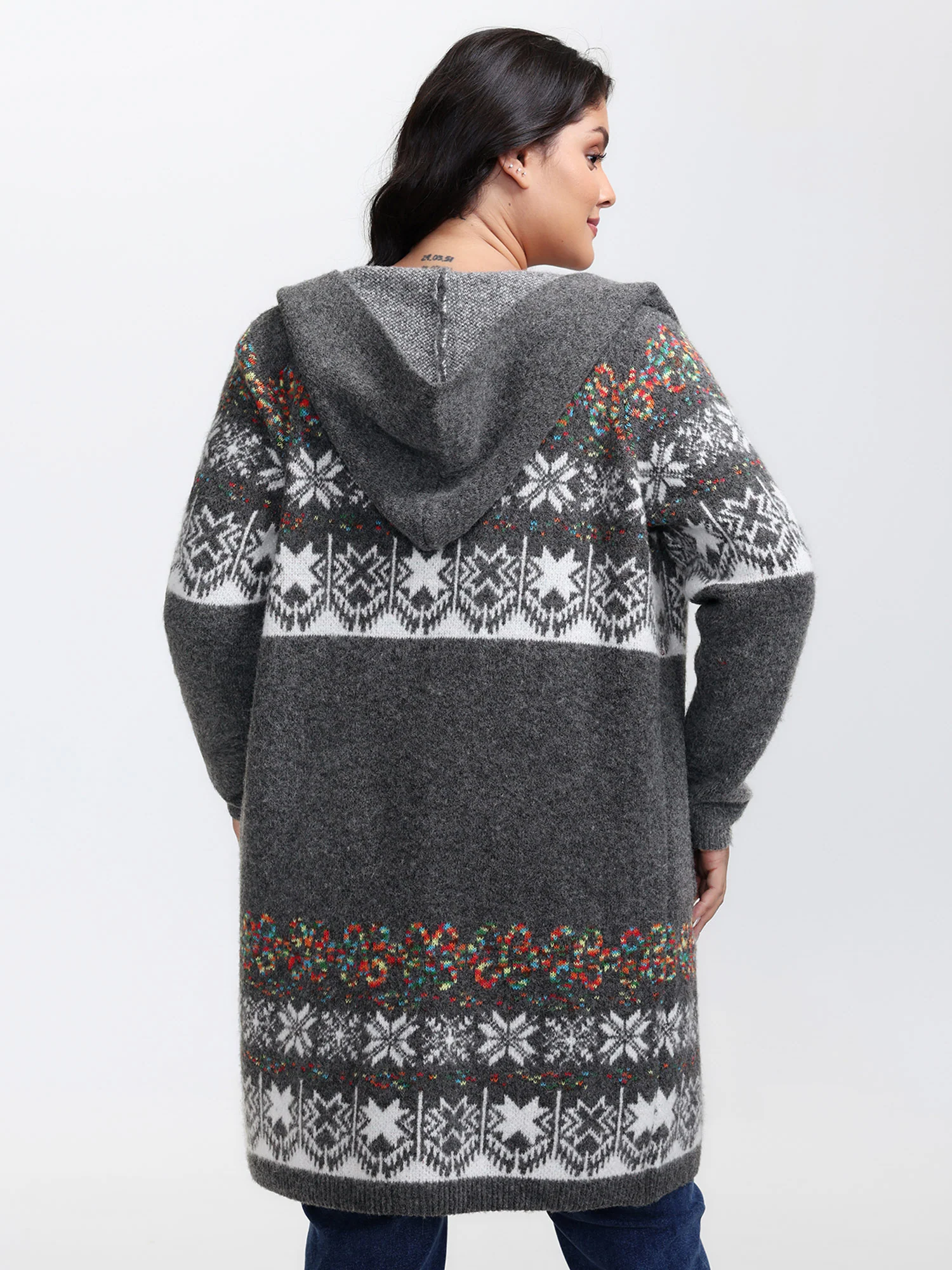 🧥Boho Print Jacquard Hooded Cardigan | Artistic Knit Cover-Up, Loose Fit