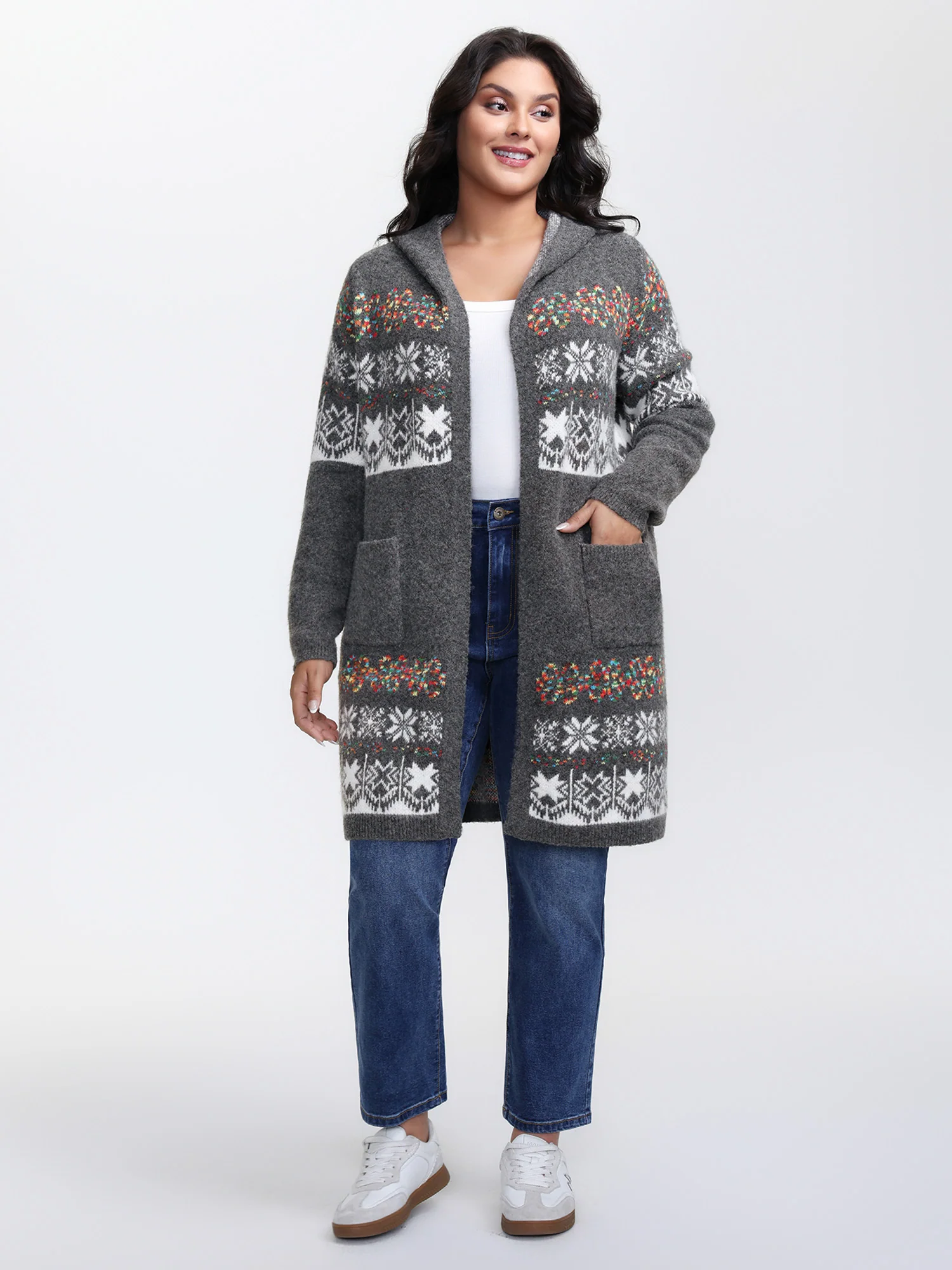 🧥Boho Print Jacquard Hooded Cardigan | Artistic Knit Cover-Up, Loose Fit