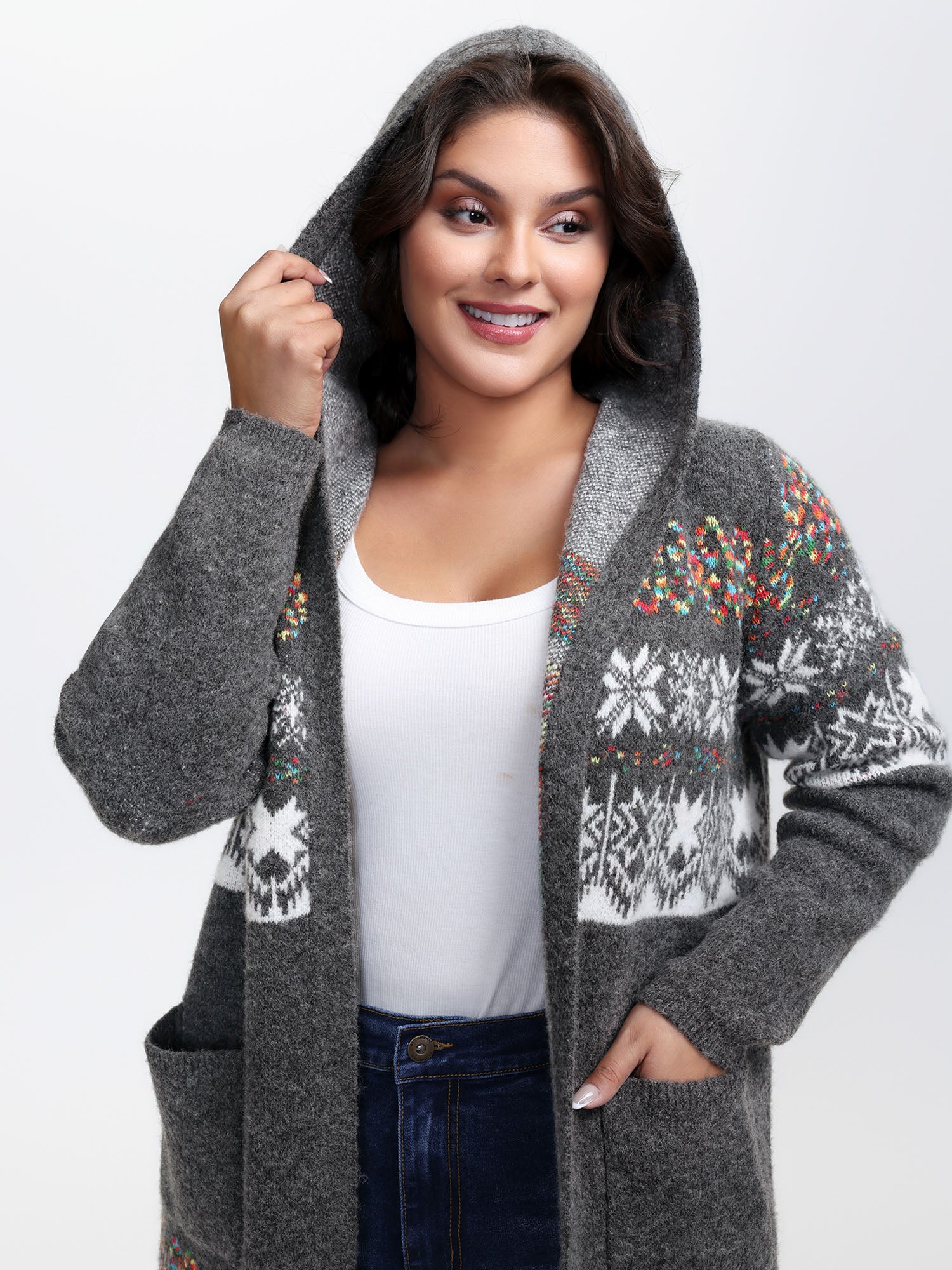 🧥Boho Print Jacquard Hooded Cardigan | Artistic Knit Cover-Up, Loose Fit